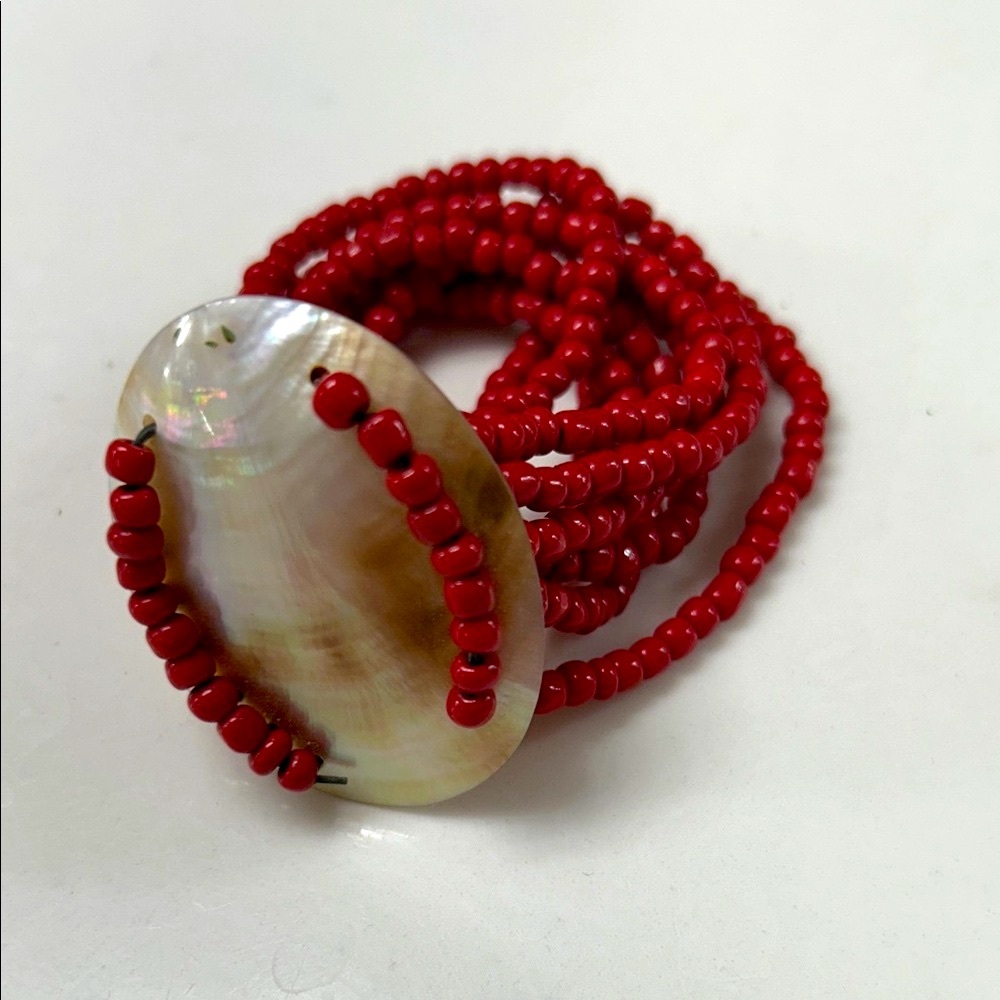 Red Beaded Shell Bracelet